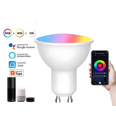 Becuri LED RGB CW cu senzor inteligent: 5-9W, GU10/MR16, reglare voce/WiFi/Bluetooth